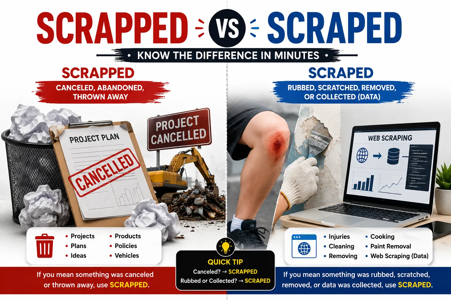 scrapped or scraped