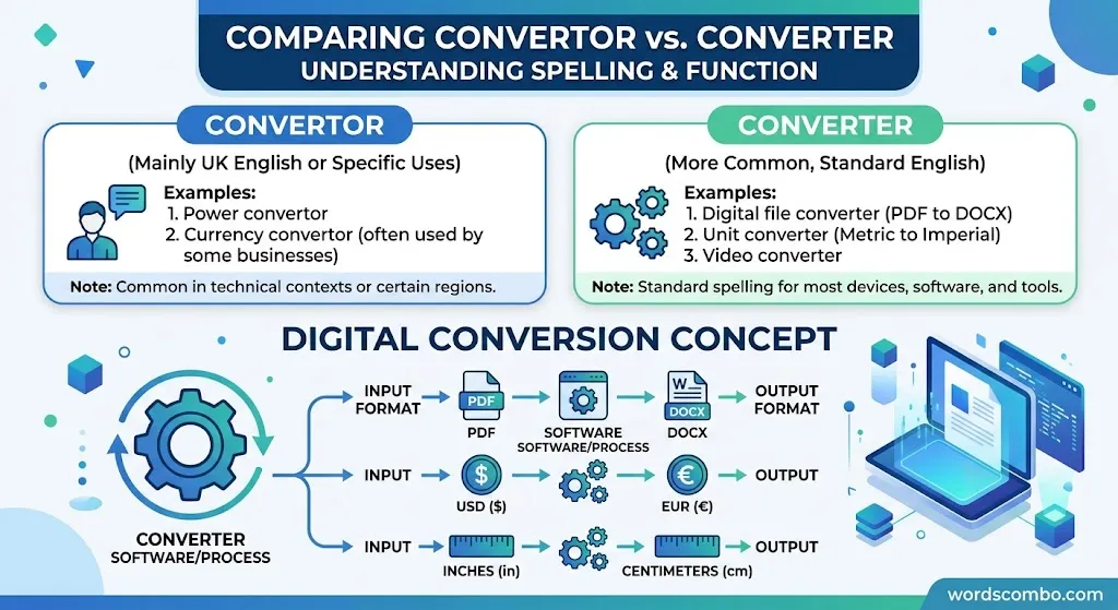 Convertor or Converter spelling comparison guide.